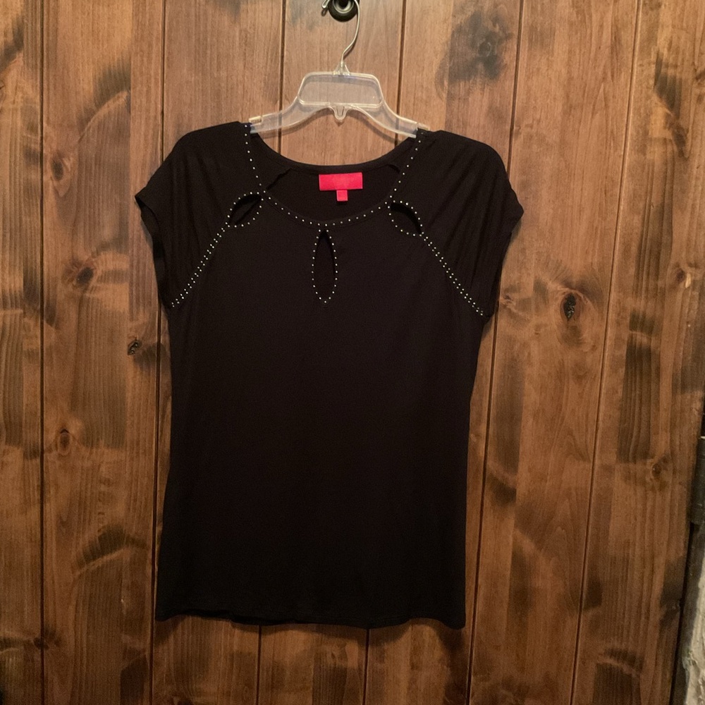 Jennifer Lopez Black Short-Sleeve Top with Stud Accents
